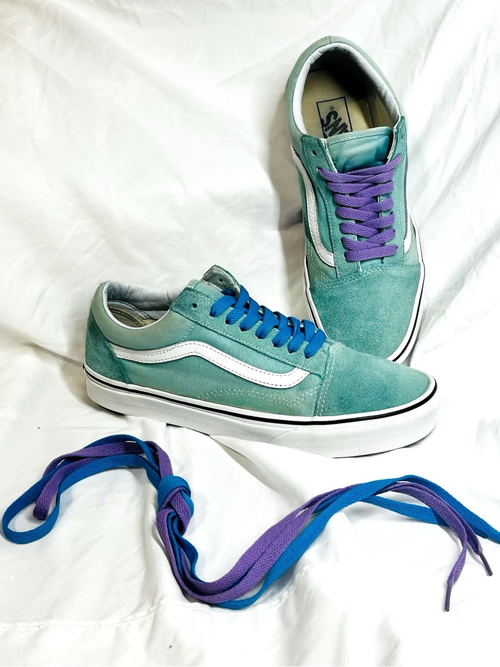 Vans Old Skool Teal Green Suede Canvas Sneakers 721356 Custom Laces w extra pair